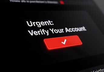 Urgent account verification prompt shows button and text on black electronic device screen