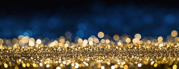 Wall Mural - Golden glitter and small circles with sparkles background abstract lights.
