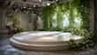 © BISO - White circular stage in monochrome studio with greenery