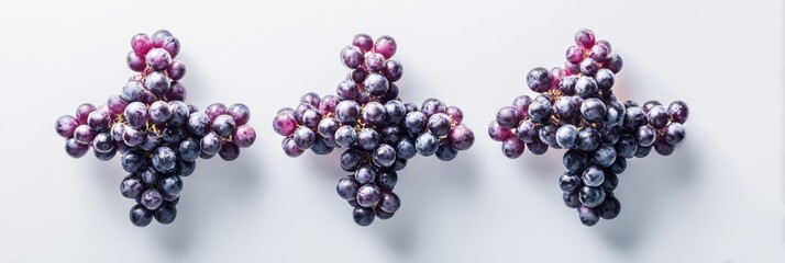 Poster - Grapes Arranged Creatively Like Molecule Clusters on a Soft White Background With a Clean and Minimalist Layout