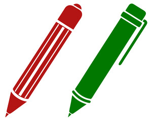 Poster - Vector illustration of a red pencil and green pen with transparent background