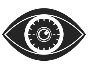 Poster - Robotic eye silhouette design combining tech and time concepts in vector graphic