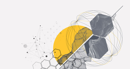 Poster - Abstract wireframe background. Modern science or technology art elements. Surface illustration inside circles