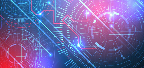 Poster - Abstract background. Scientific and technological concept with the use of technical elements formed in the shape of a circle.
