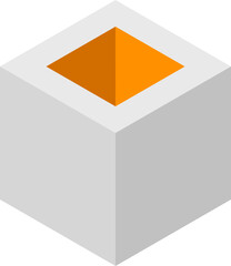 Poster - Modern isometric cube with vibrant orange inner square.  Ideal for presentations, websites, or app design, symbolizing potential, innovation, and hidden opportunities.  Clean, minimalist style.
