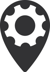 Poster - Stylized location pin with a cogwheel inside, symbolizing technical service location. Great for maps, apps, mechanics, repair, and engineering themes.