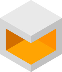 Poster - Abstract isometric cube with vibrant inner space, conveying concepts of potential, innovation, and hidden opportunity.  Ideal for technology, business, and design presentations.