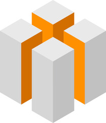 Poster - Abstract isometric design featuring interconnected grey cubes with vibrant orange accents.  Perfect for concepts of connection, unity, teamwork, or modern technology.