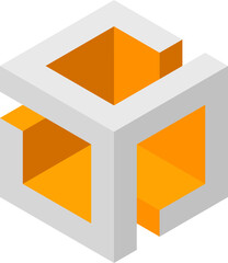 Poster - Abstract isometric cube design.  Modern, minimalist style with grey and orange color scheme.  Perfect for technology, architecture, or corporate branding.