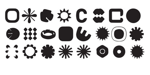 Aufkleber - Collection of abstract black shapes on a white background arranged in rows and columns pattern