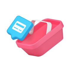 Poster - Bright 3D icon featuring a vibrant pink shopping cart combined with a prominent blue payment icon symbolizing digital shopping convenience and e-commerce innovation. Isolated vector illustration