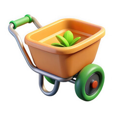 Aufkleber - Cute cartoon wheelbarrow with a small green plant isolated on transparent background