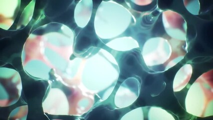 Poster - Abstract Cellular Structure Green and Coral Color Translucent Organic Texture Biology Microscopic Pattern Membrane