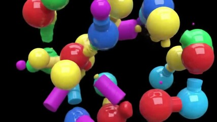 Poster - Colorful Molecule Chains in Abstract CGI Animation on Black Background