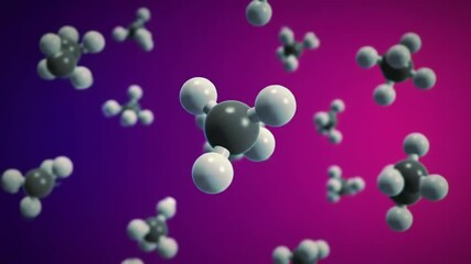 Poster - Floating Molecular Structure of Gray Atoms and White Spheres on a Gradient Purple to Pink Background
