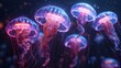 © mainul19islam - Glowing jellyfish in dark waters, AI-rendered