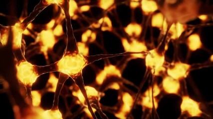 Poster - Glowing Orange Neuron Network Cell Connections Under Dark Backdrop Artificial Intelligence Brain Research Neural