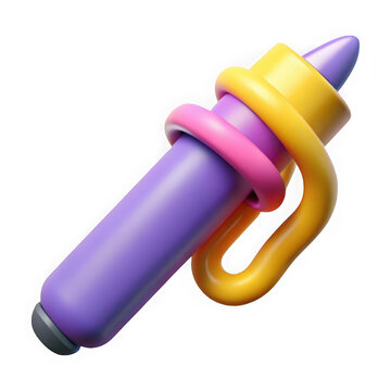 Stylized 3d rendering of a purple marker with pink and yellow accents isolated on transparent background