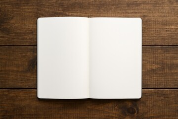 Poster - Create a blank notepad on a wooden surface with white pages for design purposes