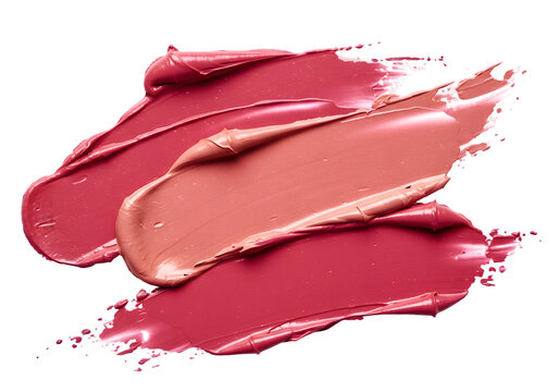 Isolated Closeup Swatches Of Lipstick Texture Smear On Transparent Background