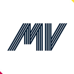 Poster - Parallel line monogram initial logo, combination of letter M and V. Best for name abbreviation.