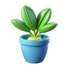 Aufkleber - Stylized 3d rendering of a green plant in a blue pot isolated on transparent background