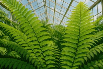 Poster - Lush Tropical Ferns Display in a Botanical Greenhouse