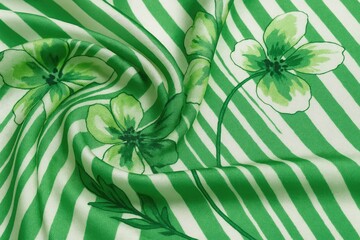 Poster - Silk fabric with an abstract design featuring green and white stripes