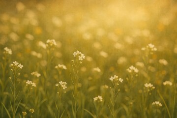 Poster - Retro floral backdrop featuring tiny blossoms and lush spring scenery