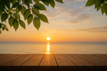 Poster - Morning glow over ocean and foliage