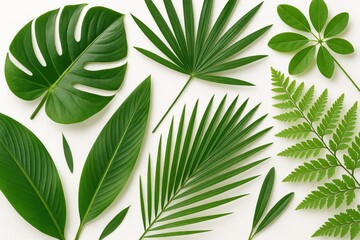 Wall Mural - Isolated tropical foliage on a plain white backdrop