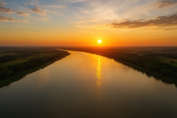 Poster - Dawn breaking across a vast waterway