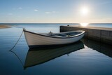 A tiny vessel gently resting by the tranquil harbor reflection A tiny vessel gently resting by the tranquil harbor reflection