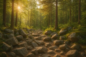 Poster - Rocky terrain within a wooded area
