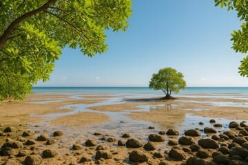 Poster - The serene beauty of the ocean during low tide is truly captivating