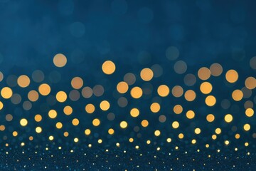 Poster - Festive holiday scene with sparkling Christmas illumination and enchanting bokeh effects on a blue backdrop, featuring soft and selective focus with blurred lights.