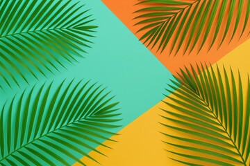 Poster - Vibrant Summer Scene with Palm Leaves on a Cool Color Palette, Perfect for Copy Space
