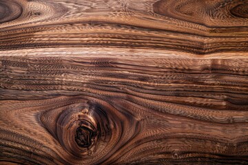 Poster - Polished walnut wood slab highlighting the beautiful natural grain, knots, and rich brown color of the timber