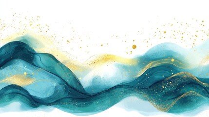 Poster - Abstract teal and gold fluid art design.