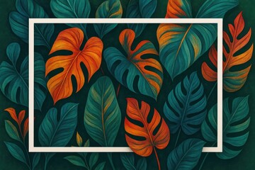 Poster - Vibrant Abstract Leaf Design with White Border and Lush Green Background
