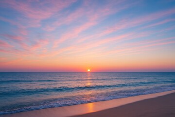 Poster - Vibrant evening sky with soft pastel hues over the calm blue ocean