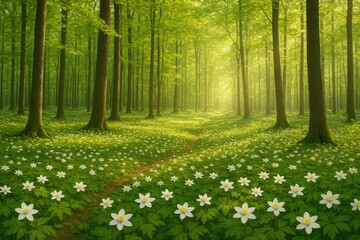 Poster - Sunny day in a lush spring woodland