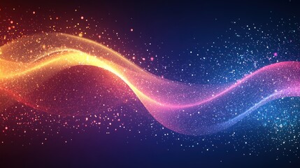 Poster - Abstract design with flowing waves and sparkling particles.