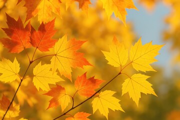 Wall Mural - golden autumn leaves glowing under sunlight against a natural backdrop