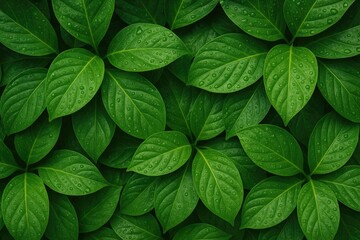 Wall Mural - abstract spring art featuring lush green leaves with rain droplets after a storm in a tropical rainf
