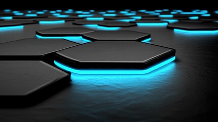 Poster - Abstract geometric pattern of glowing hexagonal shapes.