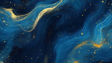 Poster - Abstract design with swirling blue and gold accents.