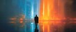 © setiadio - Man standing in front of a vibrant futuristic city