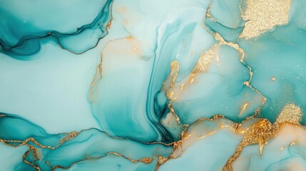 Poster - Abstract teal and gold marbling design.