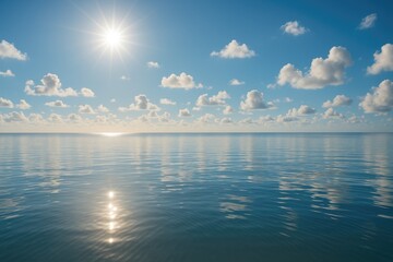 Wall Mural - serene water surface mirroring a vibrant sunny sky with scattered clouds and gentle ripples